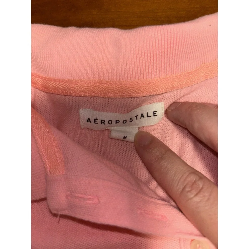 Y2K Aerpostale Women's Pink Collared Polo Size Medium T-Shirt Slim Fit - Picture 4 of 4